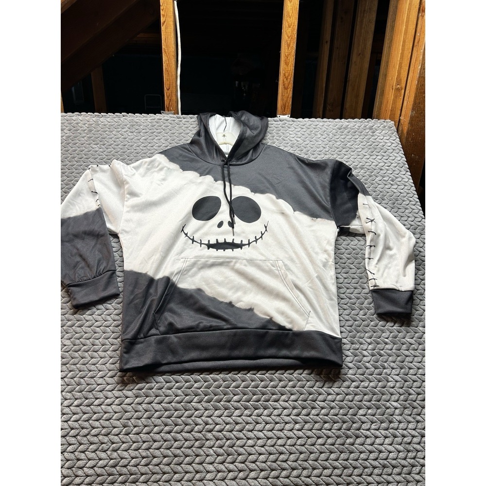 Jack Skellington Inspired Hoodie Fleece Lined Black White Men's L